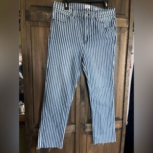 Kensie Blue and White Striped Straight Leg Jeans
